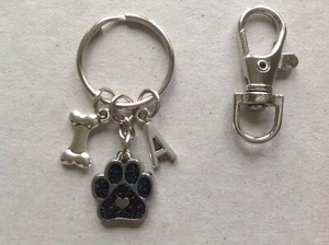 Personalised Initial Letter Dog Paw Bag Charm, Keyring, Dog Loss, Memorial - Picture 1 of 7