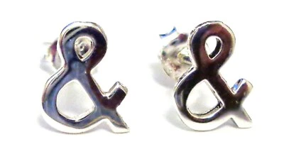 SOLID 925 STERLING SILVER -Trendy '&' Sign Stud Earrings- Designer Inspired - Image 1 of 2