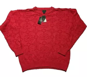 Vintage 80s IZOD Fisherman Sweater Mens Medium Red Cotton Made In USA New Tags - Picture 1 of 10