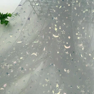 Shiny Star Moon Pattern Mesh Fabric Glitter Lace Sheer Cloth for Skirt Sew DIY - Picture 1 of 25