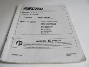 ECHO Trimmer Attachment Owners Manual Model 99944200540 - Picture 1 of 11