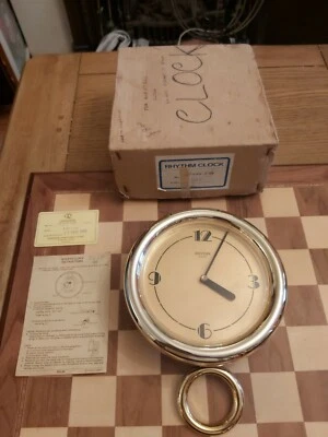 Vintage 1980s Boxed RHYTHM QUARTZ Plastic Gold Colour Japanese PENDULUM CLOCK - Image 1 of 4