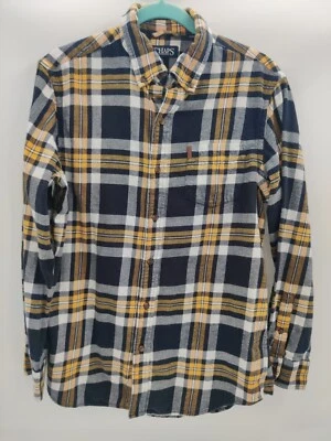 Camisa con botones de franela a cuadros 100 % algodón Chaps para hombre talla XL azul negro amarillo Foto 1 de 4