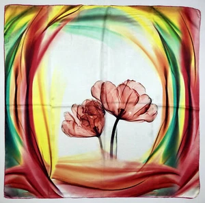 VINTAGE '80 Foulard Seta Crèpe Grande Fiorato Bohemian Big Silk Maxi Scarf - Imagen 1 de 3