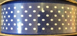 OFFRAY #37185 - BLUE GROSGRAIN SWISS DOT -7/8"W X 9 FT SPOOL - Picture 1 of 1