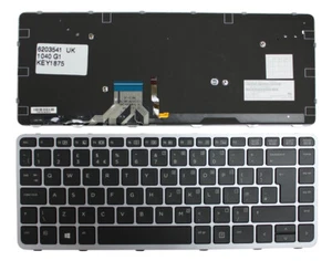UK Layout Silber Rahmen Hintergrundbeleuchtung Schwarz Tastatur für HP Elitebook Folio 1040 G1 - Bild 1 von 1