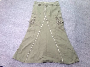 Vintage Y2K NORI Maxi Skirt Green 9 Utility Cargo Pockets Military Canvas 90s - Picture 1 of 9