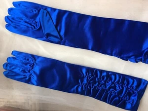 Lady Satin Evening Party Prom Wedding Gloves Bridesmaids Fancy Dress Blue UK - Picture 1 of 5