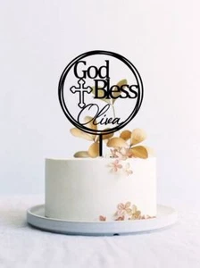 God Bless Cake Topper, Custom Christening Cake Topper, Baptism Cake Decor - Picture 1 of 7