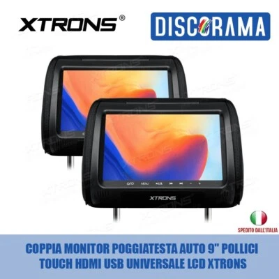 COPPIA MONITOR POGGIATESTA  AUTO 9" POLLICI TOUCH HDMI USB UNIVERSALE LCD XTRONS - Immagine 1 di 4