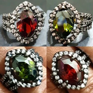 Großer Kristall Zirkonia geometrisches Auge Marquise-Schliff CZ funkelnder Cocktail Rhodium Ring - Bild 1 von 28