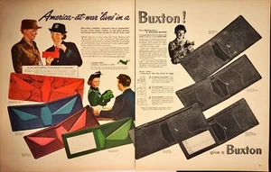 1943 Buxton Wallets Girl In Uniform Fighting Men WWII Vintage 2 Page Print Ad - Picture 1 of 7