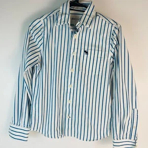 Camisa Abercrombie & Fitch Niño’s Ajuste Muscular Azul y Blanco Rayas Abotonada Talla - Imagen 1 de 7