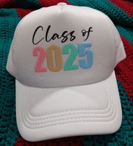 Class of 2025 White Trucker Hat – Mesh Ball Cap for Graduates Pastel Numerals - Picture 1 of 4