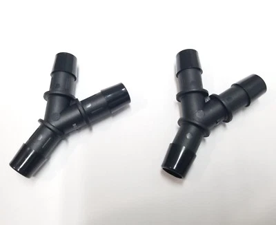 (2) Two 1/2" Nylon Wye Y 3-Way Barb Black Tube Connector Fittings