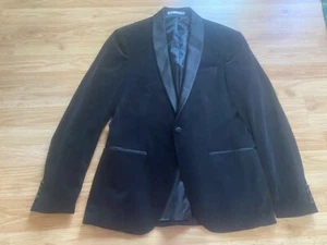 Size 40 Zara Black Velvet Sports Coat Suit Jacket Blazer - Picture 1 of 4
