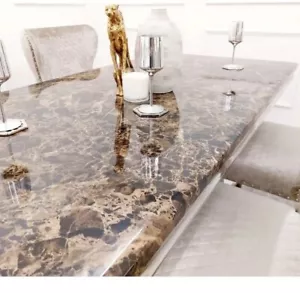 Windsor 1.8 Dining Table with Black/Brown Marble Top Chrome Frame - Picture 1 of 11