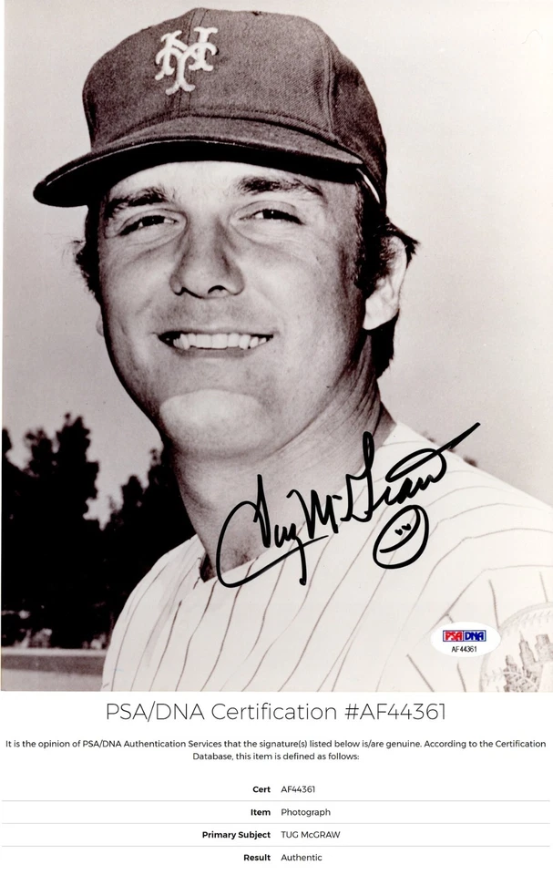Tug McGraw Signed NY Mets 8x10 inch Photo 1969 World Series Died 2004 ++ PSA/DNA - Image 1 of 1