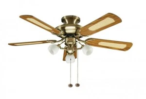 Fantasia Mayfair 42in Ceiling Fan & Light Antique Brass - Oak Cane Blades 111962 - Picture 1 of 2