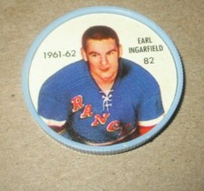 1961-62 SHIRRIFF HOCKEY COIN #82 EARL INGARFIELD NEW YORK RANGERS