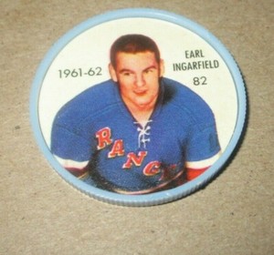 1961-62 SHIRRIFF HOCKEY COIN #82 EARL INGARFIELD NEW YORK RANGERS