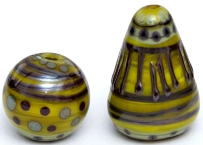 SET OF TWO STUNNING LAMPWORK FOCAL BEADS, HAND MADE IN THE UK, EARTHY COLOURS - Image 1 of 2