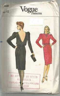 Vogue Sewing Pattern 8540, Vintage Back Wrap Dress, Size 12, Uncut - Image 1 of 2
