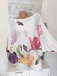Italy Damen Feinstrick Pulli Shirt 42 44 Frühjahr NEU Blumen Tulpen Blogger - Bild 1 von 2