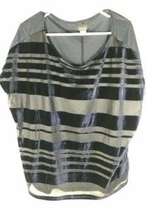 Simply Emma Blue Sheer Suede Stripes Top - Picture 1 of 5