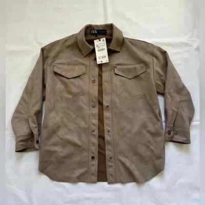 Chaqueta Camisa Zara Gamuza Marrón Oversize Nueva Con Etiquetas Falta un broche de presión Foto 1 de 4