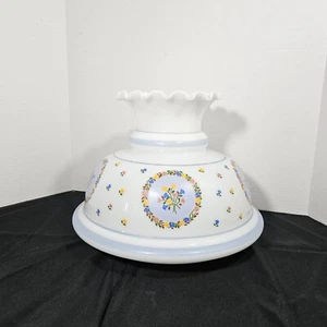 Iridescent White Milk Glass Hurricane Lamp Shade Globe Flowers Floral Vintage - Picture 1 of 24