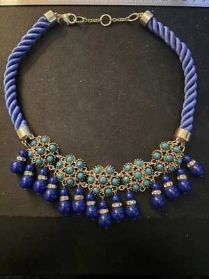 Banana Republic 20" Azul Coral Turquesa Cuentas Tono Dorado Babero Distintivo Collar Foto 1 de 4