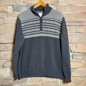 Weatherproof Vintage Men's Gray Fair Isle Half Zip Sweater Size L 100% Cotton - Picture 1 of 8