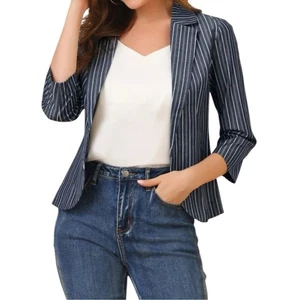 Allegra K Blazer Größe M gestreift 3/4 Arm vorne offen Jacke - Bild 1 von 8
