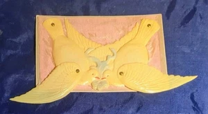 Antique 1900s Celluloid 2 Doves Lovebirds Mechanical Silk Vtg Postcard Germany - Picture 1 of 3