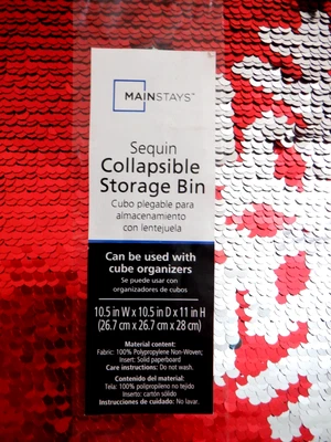 Mainstays SNOW FLAKE Sequin Collapsible Storage Bin (10.5 x 10.5) - Image 1 of 4