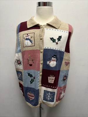 Винтажный Bechamel лоскутное одеяло жилет Рождество Рождество зима снеговик размер 3 X - Изображение 1 из 4