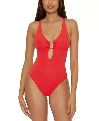 Traje de baño Becca para mujer moderno borde acanalado de una pieza, fuego, talla L 0384 Foto 1 de 4