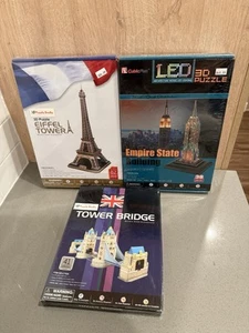 Lotto Puzzle 3D Torre Eiffel 82 Pezzi Impero State Building Led Tower Bridge NUOVO - Foto 1 di 7
