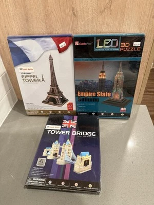 3D Puzzle lot Eiffel Tower 82 Pieces Empire State Building led Tower Bridge NEW - Image 1 of 4