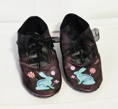 EE. UU. W 7,5 ÚNICO Pintado a Mano con Cordones Ballet Plano Negro Conejo Arte Popular Floral MCM Foto 1 de 4
