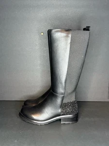 Falls Creek Style JJOVIE Glitter Heel Tall Zip Boots Girls Size 2 Black - Picture 1 of 6