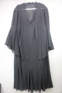 R & M Richards Black Beaded Sleeveless Dress w/ 3/4 Chiffon Sheer Cardigan-28W - Picture 1 of 14