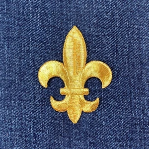 Fleur De Lis Applique Patch Embroidered Metallic Gold Saints Badge 2.5" Iron On - Picture 1 of 2