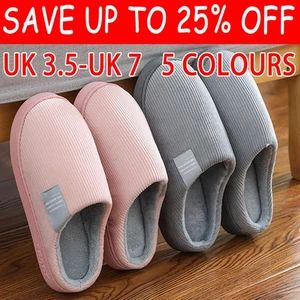 Mens Womens Fleece Lined Slippers Indoor Non Slip House Shoes Winter Warm Mules - Picture 1 of 17