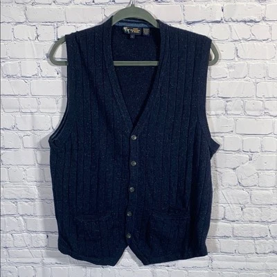 Hart Schaffner & Marx Mens Knit Sweater Vest Navy L Grandpa Core Preppy Nautical - Image 1 of 4