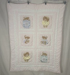 Vintage Baby Rosa Kidsline Krippe Quilt Ballerina Teddybär Applikation Satin Taschen - Bild 1 von 10