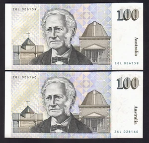 Australia R-612. (1990) 100 Dollars - Fraser/Higgins.. aU/UNC - CONSECUTIVE Pair - Imagen 1 de 2