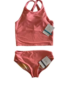 Neu mit Etikett ** Athleta Mädchen hochgeschlossener bauchfreier Tankini & Wendeunterteil * XL/16 * pfirsichkoralle - Bild 1 von 6