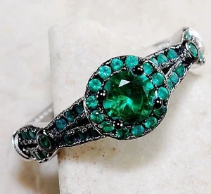 2CT Treated Emerald 925 Solid Sterling Silver Ring Sz 9 MP7 - Picture 1 of 4